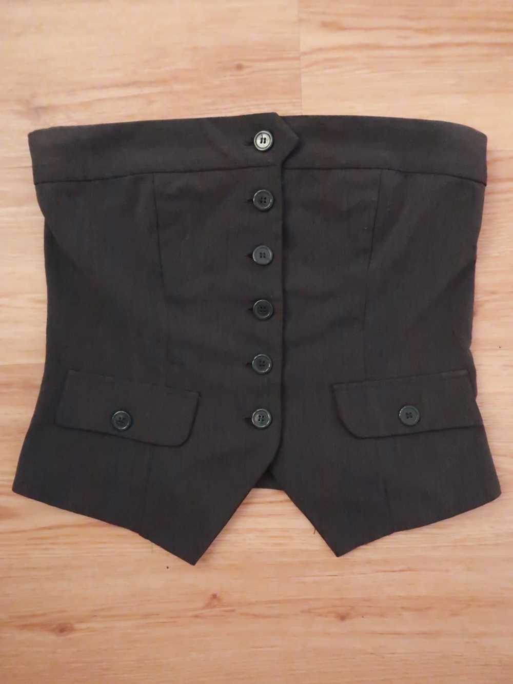 Vintage Strapless Button-Front Waistcoat in Dark Charcoal